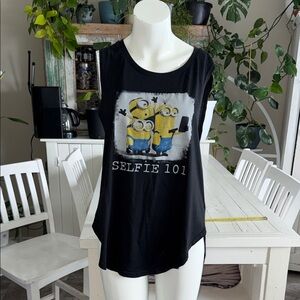 Minions “selfies 101” Graphic black sleevlesss Tank Top XL